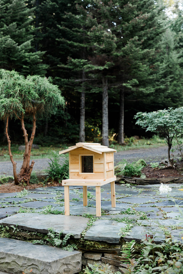 Small Outdoor Cat House with Deck & Extended Roof