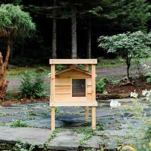 Elevated outdoor cat house with loft - Feral cat shelter