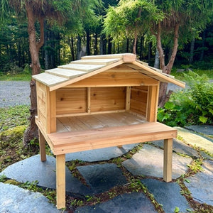 outdoor cat feeding station - feral cat food shelter with elevated platform