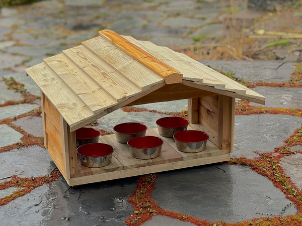 Outdoor cat feeding station - food shelter for feral cats
