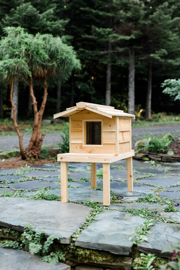 Small Outdoor Cat House with Deck & Extended Roof