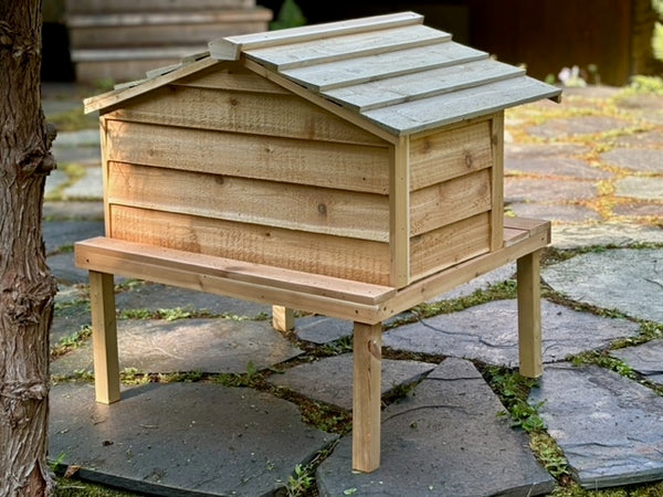 Outdoor cat feeding station - Feral cat food shelter with elevated platform
