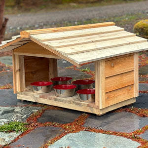Outdoor cat feeding station - feral cat food shelter