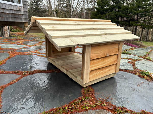 Outdoor cat feeding station, food shelter for feral cats