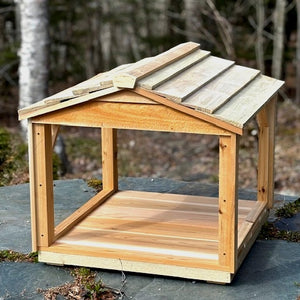 Dogzebo shelter for small dogs and cats, feeding station, cedar cat